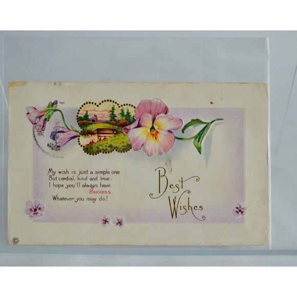 Antique Best Wishes Postcard - Picture 2 of 3